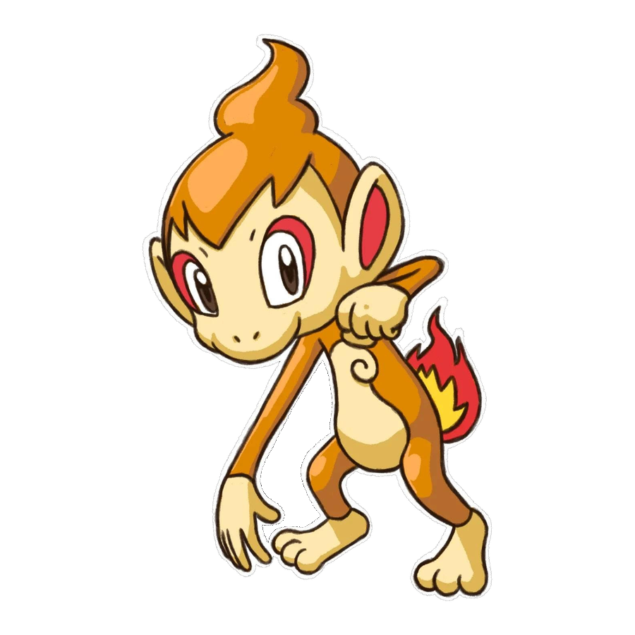 Die-cut sticker design of Chimchar standing with a flame burning at the end of its tail
