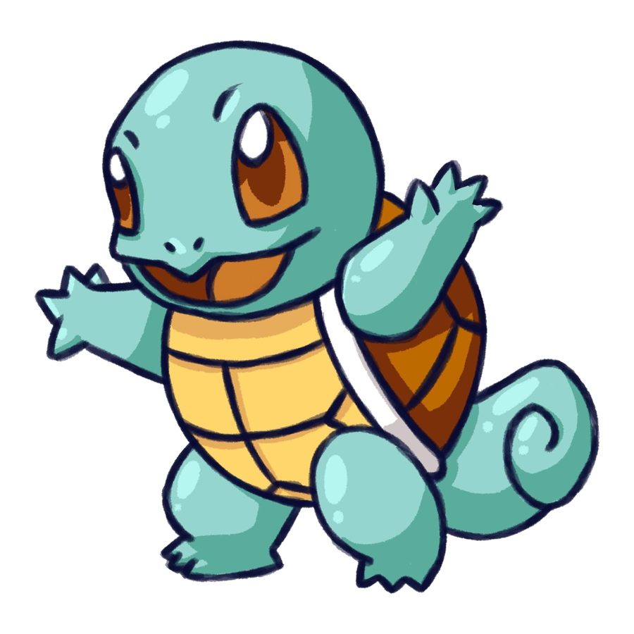Die-cut sticker design of Squirtle standing with both arms outstretched